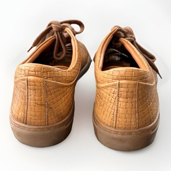 Aquatalia Alaric Basketweave Woven Leather Lace Up Sneakers Size 11 Mens Tan - Picture 2 of 9